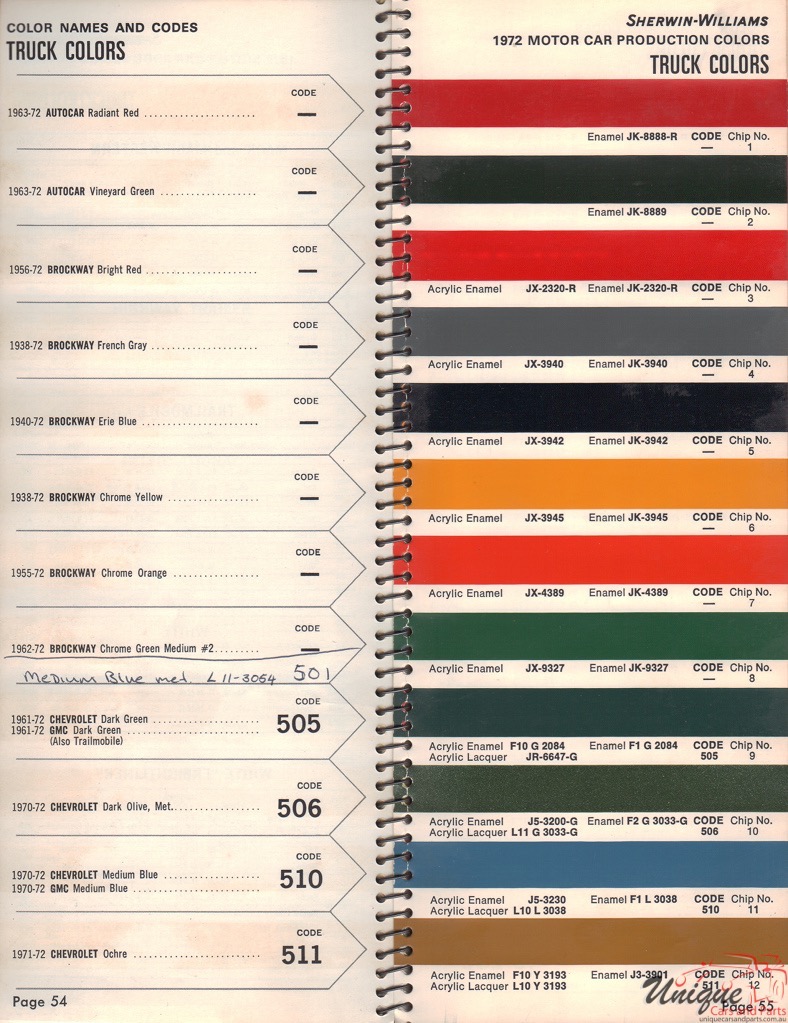 1972 Brockway Paint Charts Williams 2